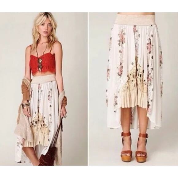 Free People Romantic Godet Floral High-low Skirt Festival Boho Lace Crochet Sz S - Picture 2 of 13